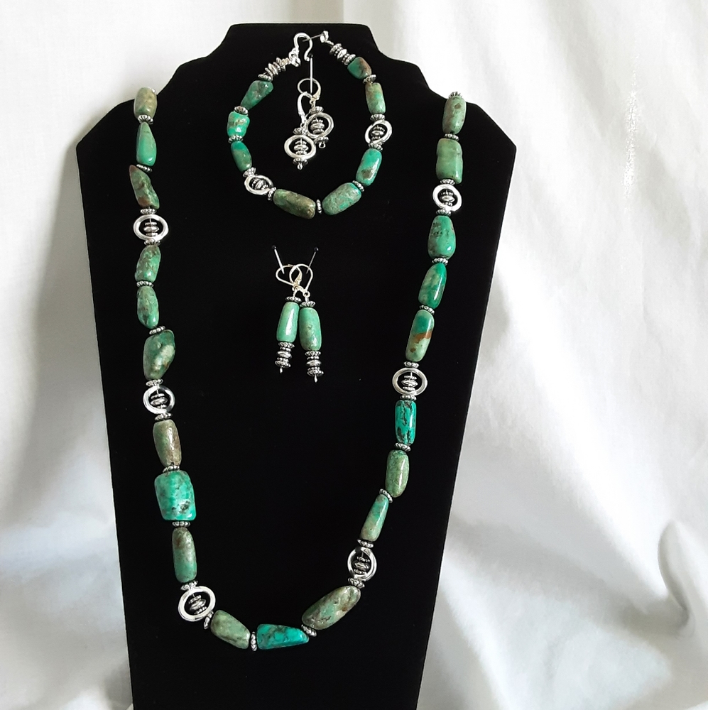 Handmade Turquoise Stone and Sterling Silver plated Jewelry Set